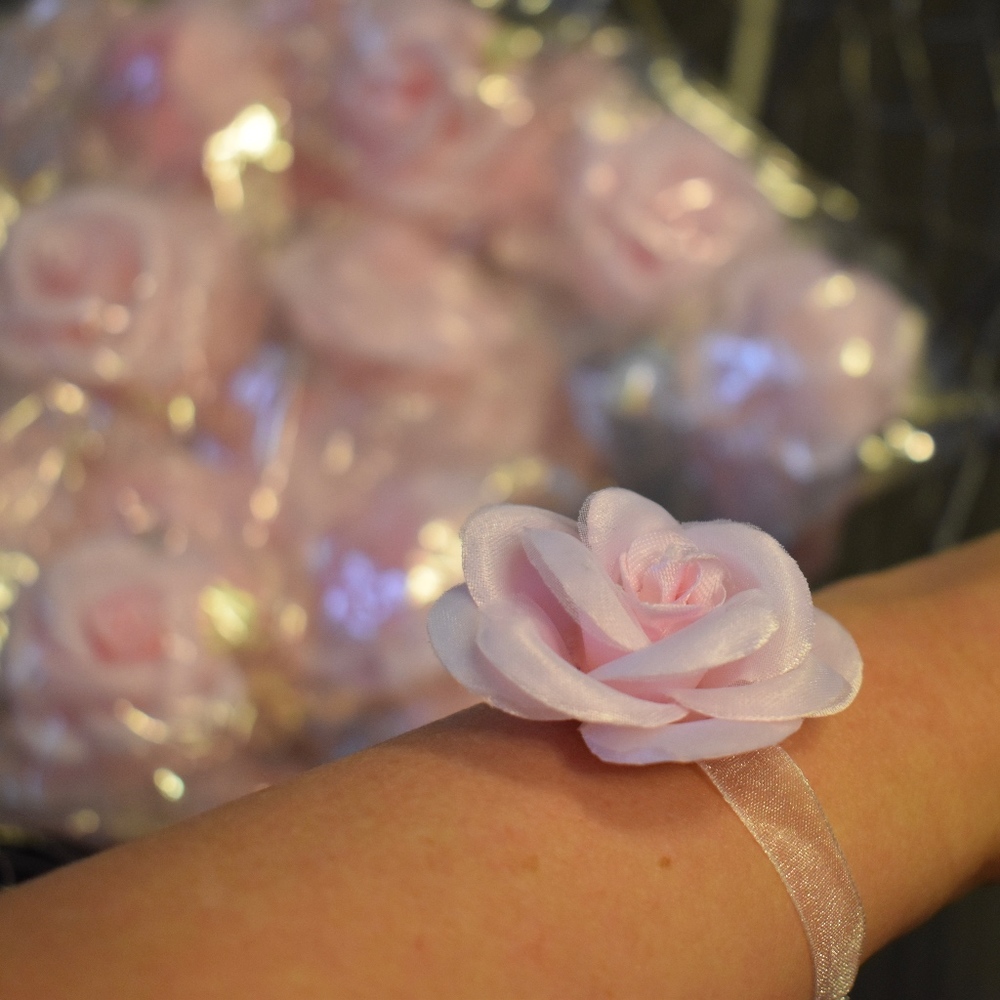 10 Pink Flower Wrist Corsage Bracelets
